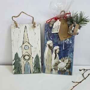 Rustic Holiday Christmas Ornament Church and Nativity Scene